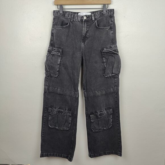 Berksha Baggy Cargo Jeans Womens 4 Charcoal Utility Y2K Wide Leg Loose Gorpcore‎ - Picture 1 of 11